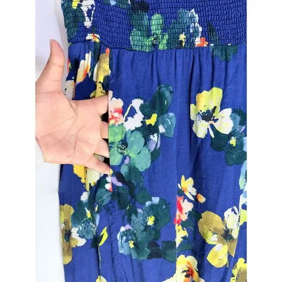 Maeve Floral Dress Women Small Blue Sleeveless Smocked Waist Pockets - Picture 11 of 11